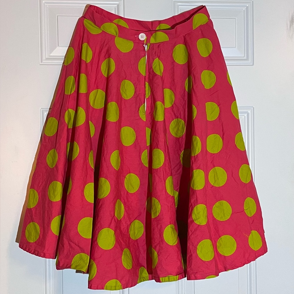 Unique Vintage Hot Pink and Lime Green Polka Dot A-Line Circle Skirt